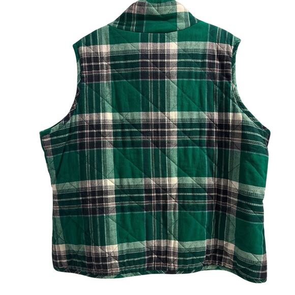Quilted Flannel Padded Vest Womens Size 22/24W Green Plaid Pockets Casual Layer - Picture 7 of 16